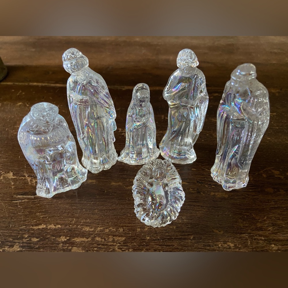 VTG Silvestri IRIDESCENT GLASS Nativity Figurines 6 Pc SET Christmas.